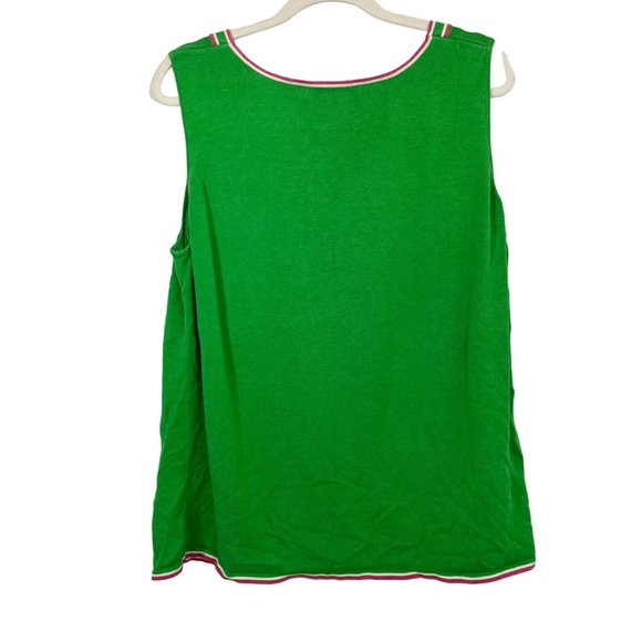 Quacker Factory Green Pink Bee Embroidered Silk Blend Knit Tank Top Preppy - 2X - Picture 2 of 6
